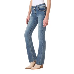 Light blue slim-fit flared jeans