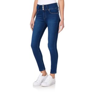 Triple-Button Dark Blue Skinny Jeans for Women