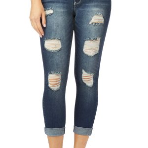 Women's Dark Washed Distressed Slim Fit Jeans
