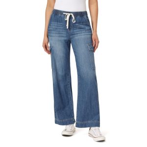 Women's drawstring medium-wash wide-leg jeans