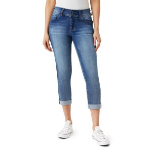 Women's slim-fit straight leg cropped jeans with rolled-up hem